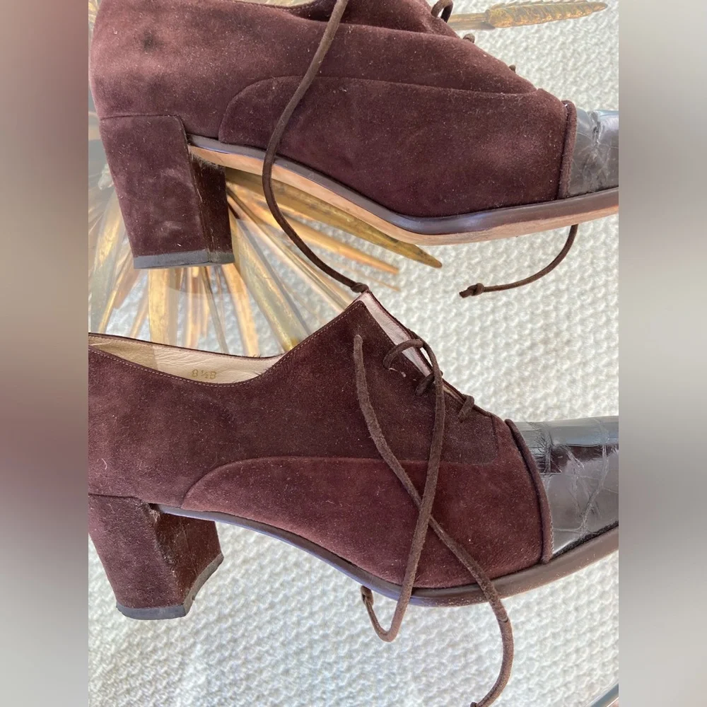 Joan David Shoes size 8.5 Brown Croc & Suede - Picture 3 of 10